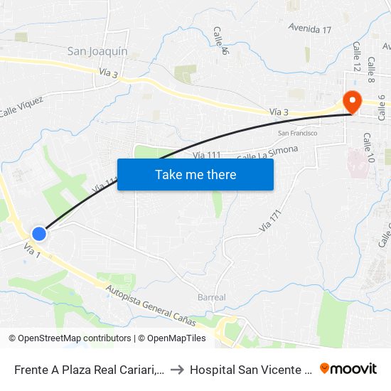 Frente A Plaza Real Cariari, Heredia to Hospital San Vicente de Paul map