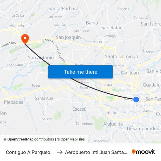 Contiguo A Parqueo Bonanza, Cuesta De Moras San José to Aeropuerto Intl Juan Santamaria (SJO) (Aeropuerto Internacional San José) map