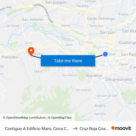 Contiguo A Edificio Maro, Coca Cola San José to Cruz Roja Costa Rica map
