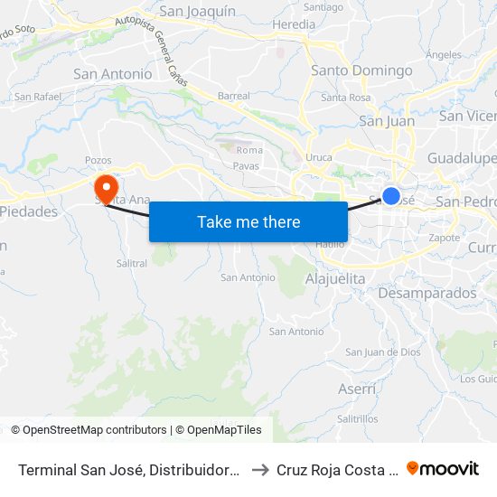 Terminal San José, Distribuidora Royal to Cruz Roja Costa Rica map