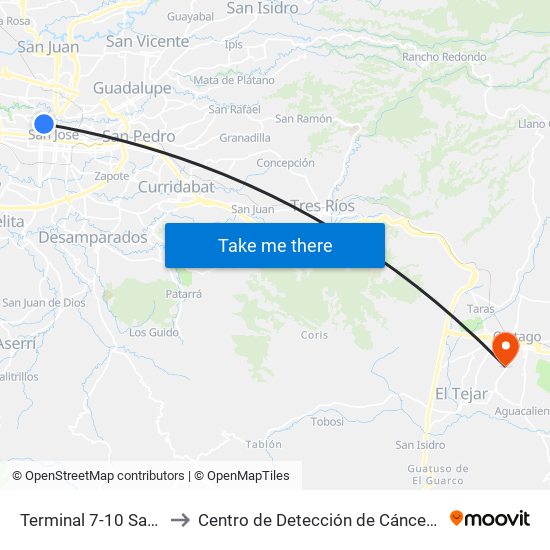 Terminal 7-10 San José to Centro de Detección de Cáncer Gástrico map