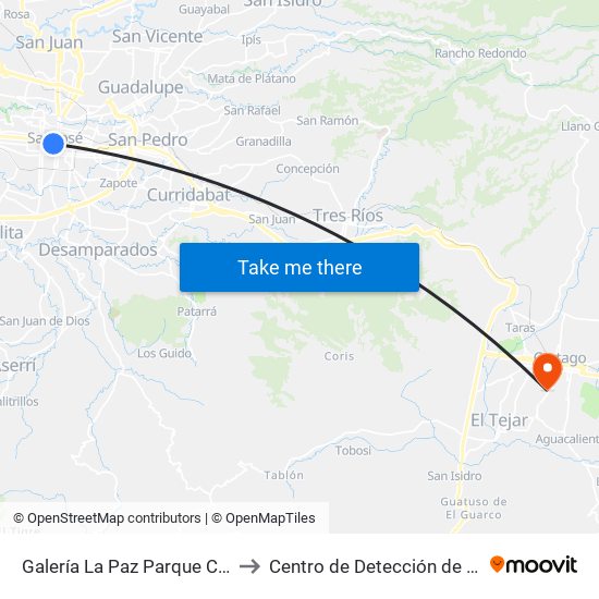 Galería La Paz Parque Central, San José to Centro de Detección de Cáncer Gástrico map