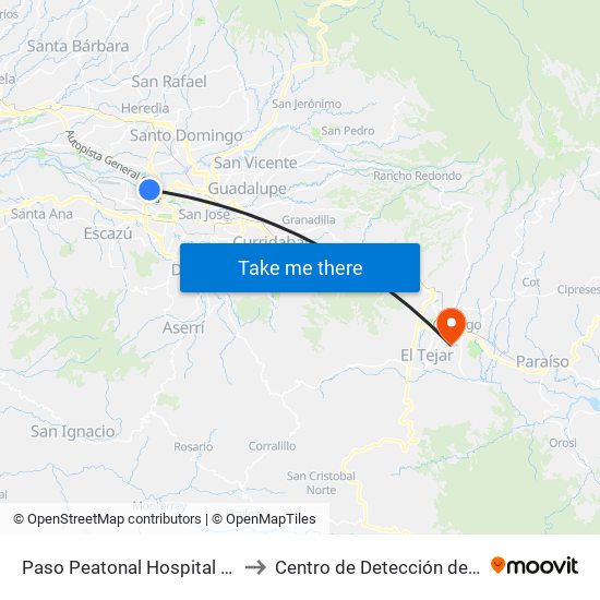 Paso Peatonal Hospital Mexico, San José to Centro de Detección de Cáncer Gástrico map