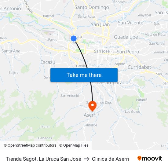 Tienda Sagot, La Uruca San José to Clinica de Aserri map