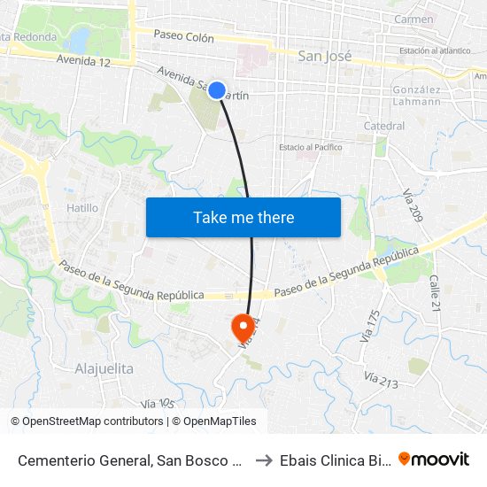 Cementerio General, San Bosco San José to Ebais Clinica Biblica map
