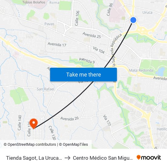 Tienda Sagot, La Uruca San José to Centro Médico San Miguel Arcángel map