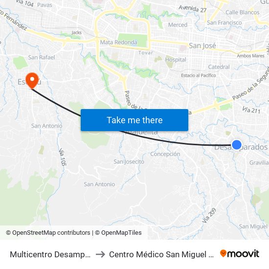 Multicentro Desamparados to Centro Médico San Miguel Arcángel map