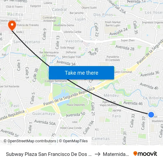Frente A Ampm De San Francisco, San José to Maternidad Carit map