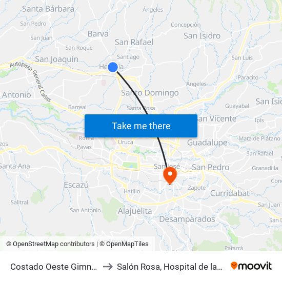 Costado Oeste Gimnasio Liceo De Heredia to Salón Rosa, Hospital de las mujeres Dr. Adolfo CARIT map