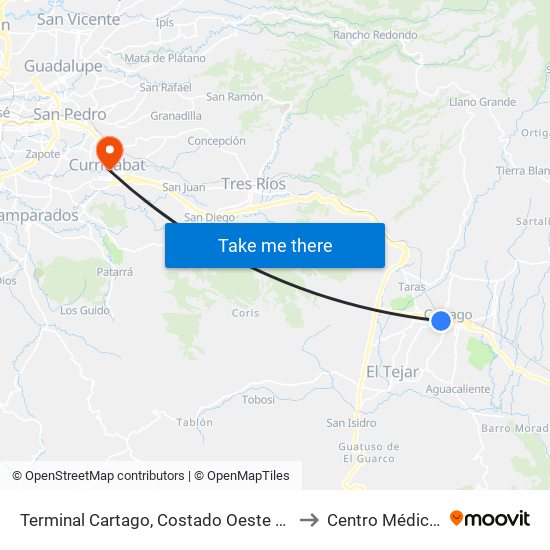 Terminal Cartago, Costado Oeste Antiguo Banco Crédito Agricola to Centro Médico La Asunción map