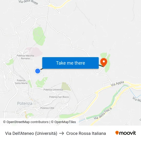 Via Dell'Ateneo (Università) to Croce Rossa Italiana map