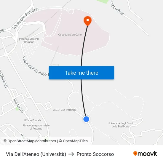 Via Dell'Ateneo (Università) to Pronto Soccorso map