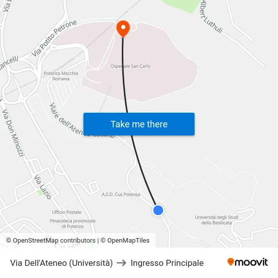 Via Dell'Ateneo (Università) to Ingresso Principale map