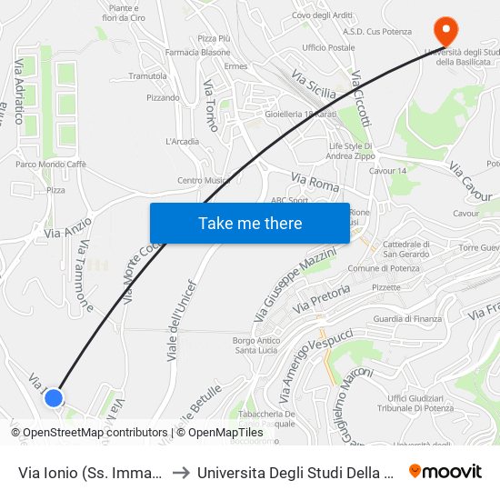 Via Ionio (Ss. Immacolata) to Universita Degli Studi Della Basilicata map