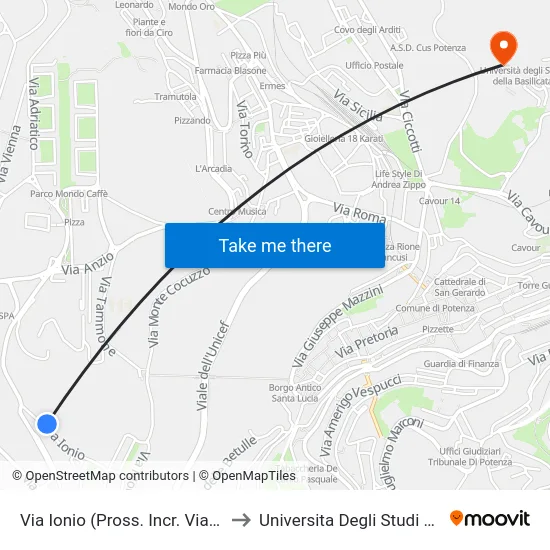 Via Ionio (Pross. Incr. Viale Mediterraneo) to Universita Degli Studi Della Basilicata map