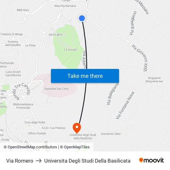 Via Romero to Universita Degli Studi Della Basilicata map