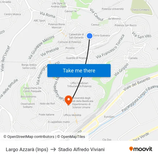 Largo Azzarà (Inps) to Stadio Alfredo Viviani map