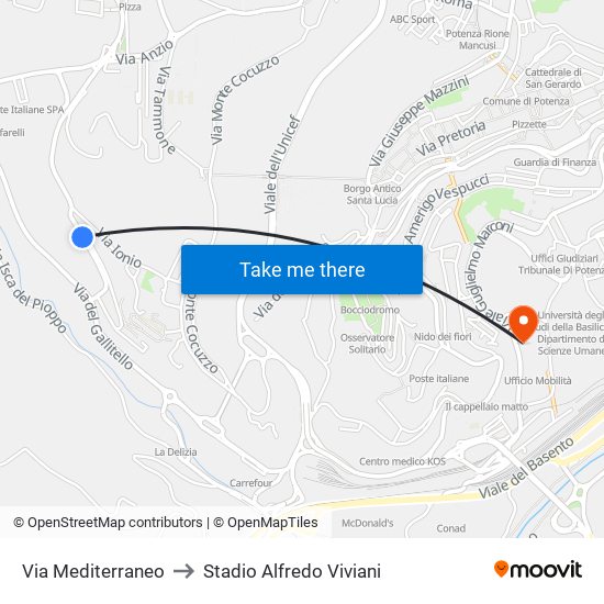 Via Mediterraneo to Stadio Alfredo Viviani map