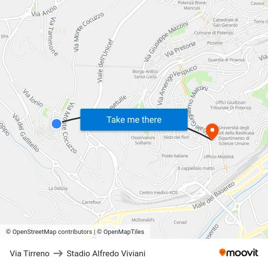 Via Tirreno to Stadio Alfredo Viviani map
