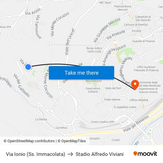 Via Ionio (Ss. Immacolata) to Stadio Alfredo Viviani map