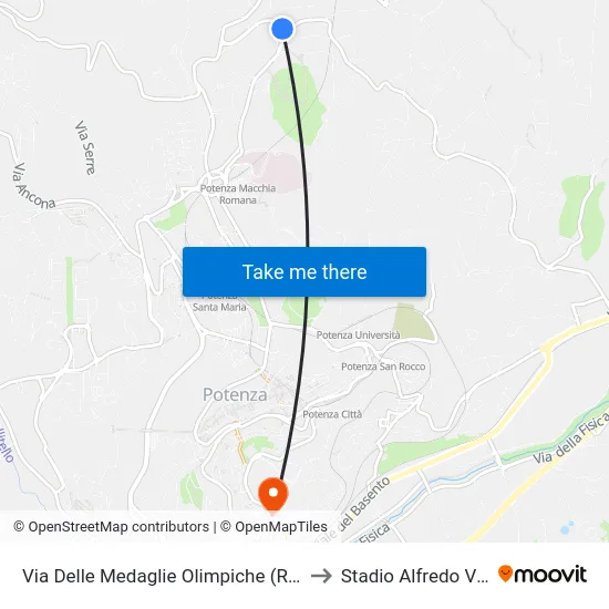 Via Delle Medaglie Olimpiche (Rotatoria) to Stadio Alfredo Viviani map
