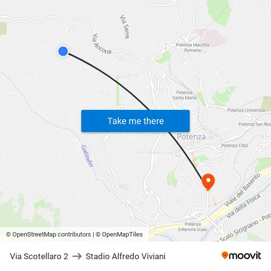 Via Scotellaro 2 to Stadio Alfredo Viviani map