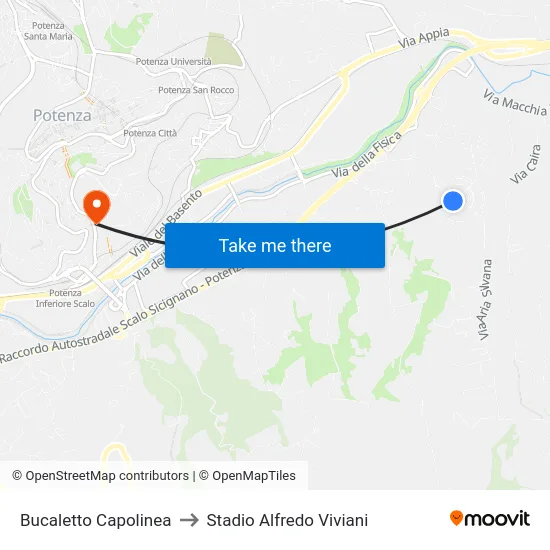 Bucaletto Capolinea to Stadio Alfredo Viviani map