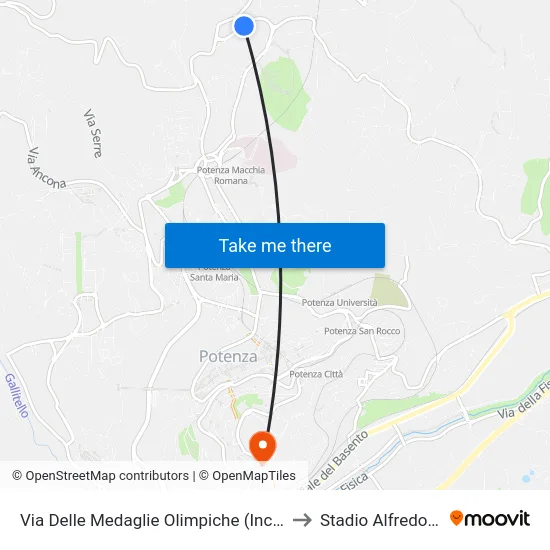 Via Delle Medaglie Olimpiche  (Incr. Via Faggin) to Stadio Alfredo Viviani map