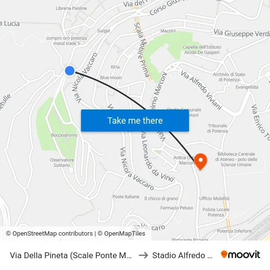 Via Della Pineta (Scale Ponte Montereale) to Stadio Alfredo Viviani map