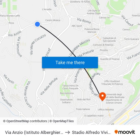 Via Anzio (Istituto Alberghiero) to Stadio Alfredo Viviani map