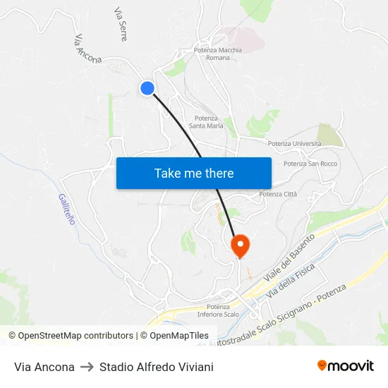 Via Ancona to Stadio Alfredo Viviani map