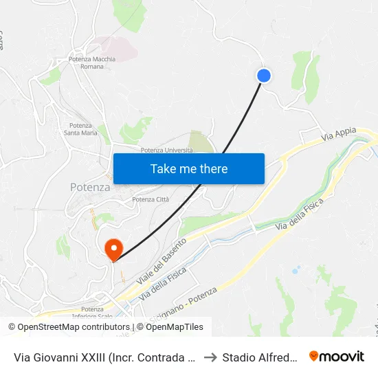 Via Giovanni XXIII (Incr. Contrada Bosco Piccolo) to Stadio Alfredo Viviani map