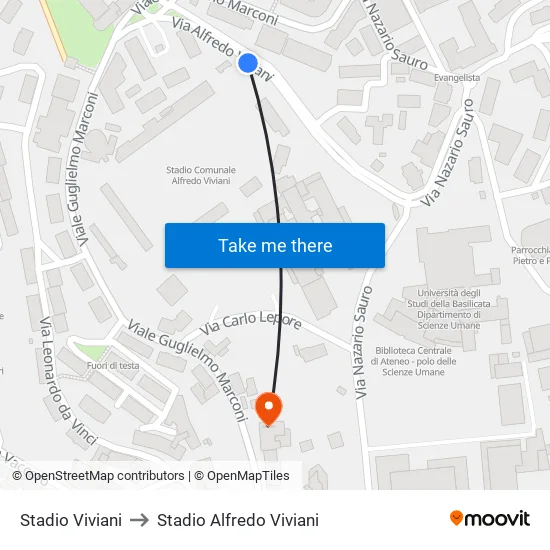 Stadio Viviani to Stadio Alfredo Viviani map