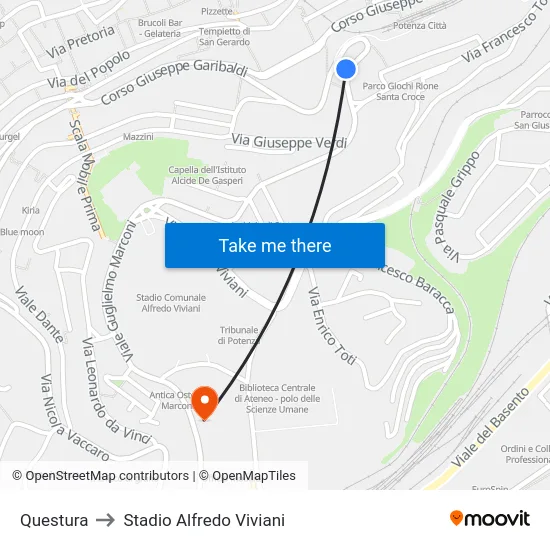Questura to Stadio Alfredo Viviani map