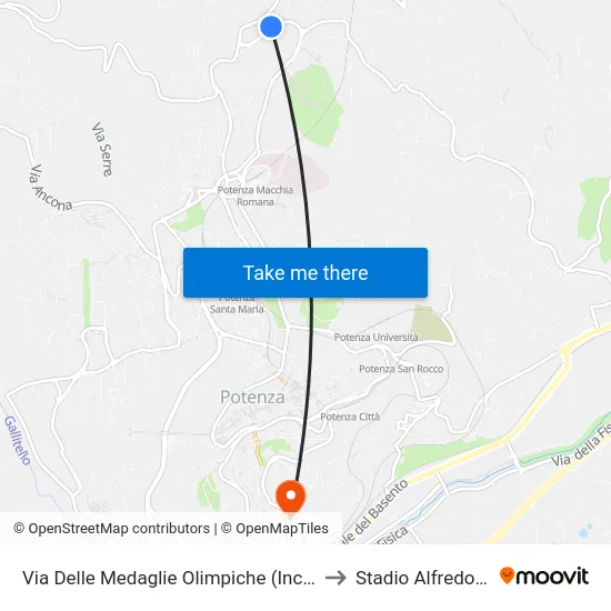 Via Delle Medaglie Olimpiche (Incr. Via Faggin) to Stadio Alfredo Viviani map