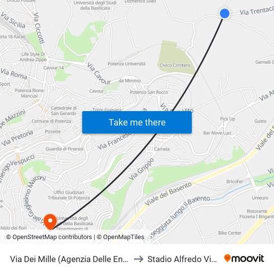 Via Dei Mille (Agenzia Delle Entrate) to Stadio Alfredo Viviani map