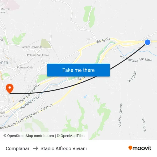 Complanari to Stadio Alfredo Viviani map