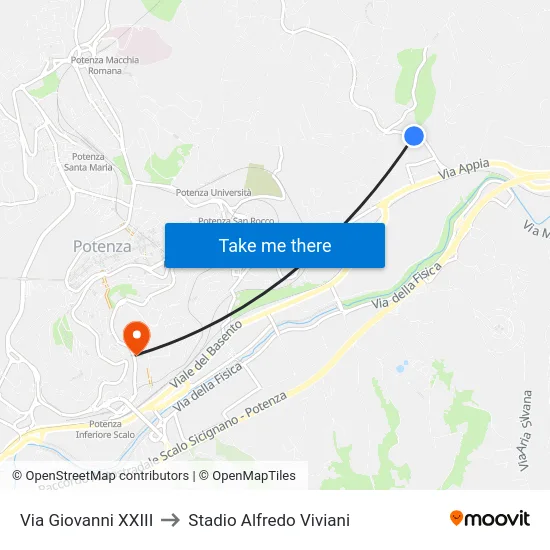 Via Giovanni XXIII to Stadio Alfredo Viviani map