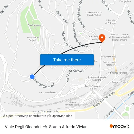 Viale Degli Oleandri to Stadio Alfredo Viviani map