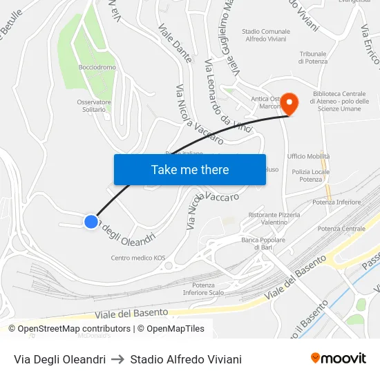 Via Degli Oleandri to Stadio Alfredo Viviani map