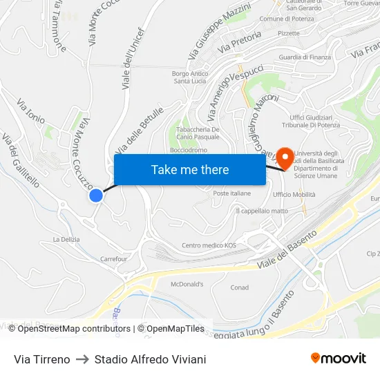 Via Tirreno to Stadio Alfredo Viviani map