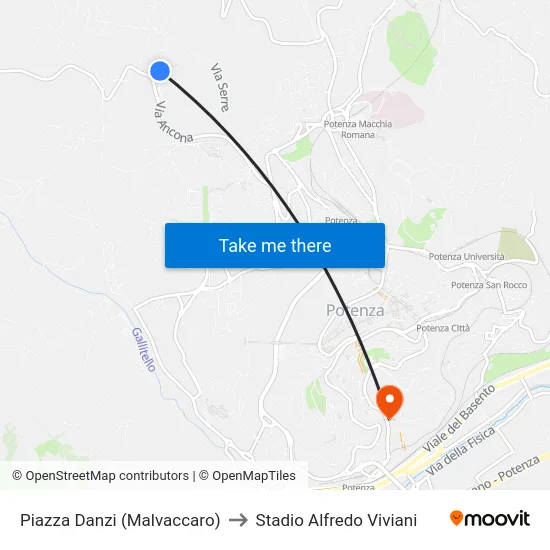 Piazza Danzi (Malvaccaro) to Stadio Alfredo Viviani map