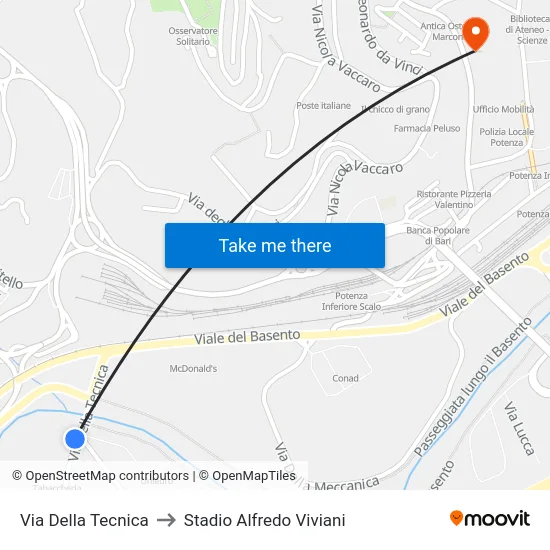 Via Della Tecnica to Stadio Alfredo Viviani map