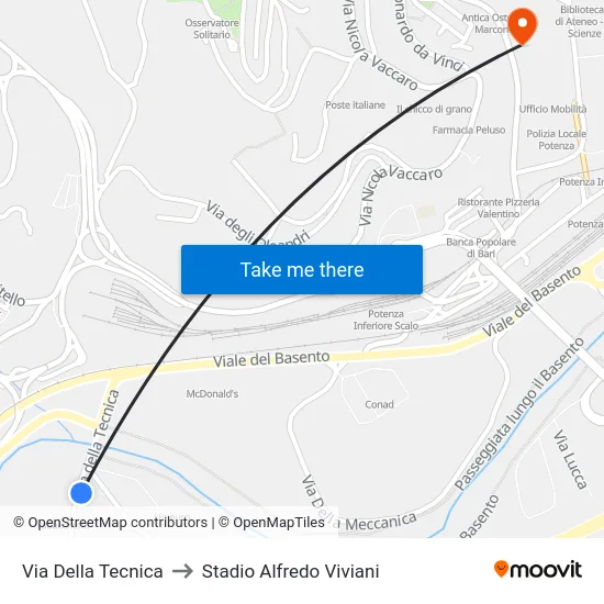 Via Della Tecnica to Stadio Alfredo Viviani map