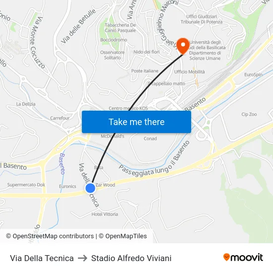 Via Della Tecnica to Stadio Alfredo Viviani map