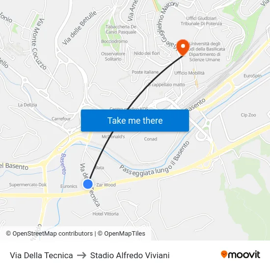 Via Della Tecnica to Stadio Alfredo Viviani map