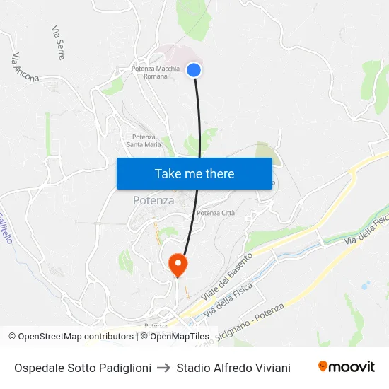 Ospedale Sotto Padiglioni to Stadio Alfredo Viviani map