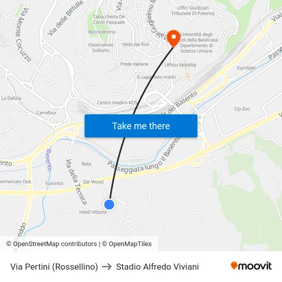 Via  Pertini (Rossellino) to Stadio Alfredo Viviani map