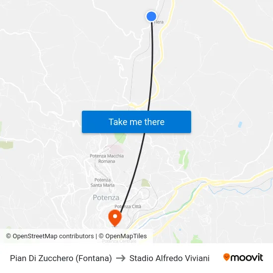 Pian Di Zucchero (Fontana) to Stadio Alfredo Viviani map