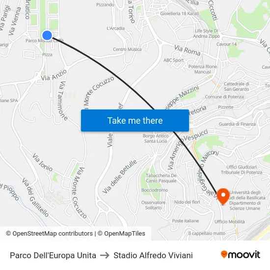 Parco Dell'Europa Unita to Stadio Alfredo Viviani map
